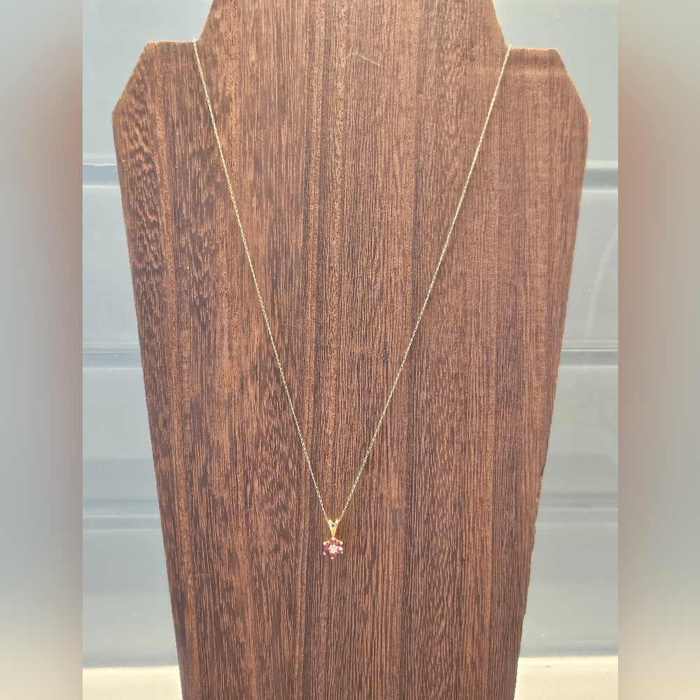 Vintage Dainty 14k 585 Gold Necklace Pink Ruby Diamond Flower Pendant 18" - Picture 8 of 8